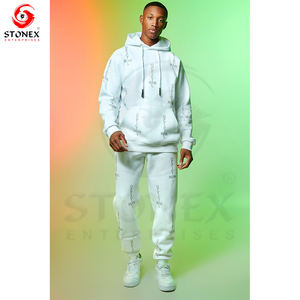 Custom Streetwear Sweatsuit Cotton Hoodie and Sweatpants Set Man Sweatsuit Acid Washed <b>Rhinestone</b> Tracksuit for Men - Product Image 2