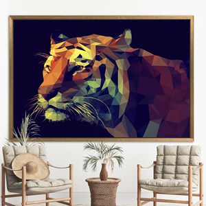 Elegant Geometric Animal Art <b>Canvas</b>: Abstract Tiger Print,1P:Gold <b>Framed</b> - Product Image 1