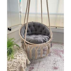 Fauteuil suspendu en macramé naturel, design traditionnel, mobilier d'extérieur en métal pour jardin, balcon et salon, relaxation - Product Image 1