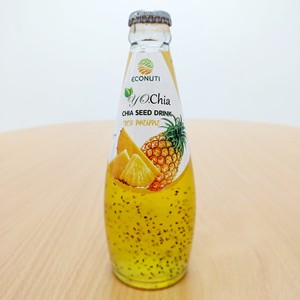 Bebida de Puré de Piña con Semillas de Chía, 280 ml, Botella de Vidrio, Empaque en Caja a Granel, 100% Puro y Natural para Venta al por Mayor - Product Image 1