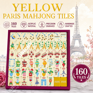 Luxe Gele Parijse Handgeschilderde Amerikaanse Mahjong Tegels 160 Stuks 3-laags Acryl met 33 Inch Neopreen Mat Maison Mahj Tegels - Product Image 5