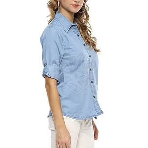<b>Soft</b> Fabric <b>Jeans</b> Shirts For Women In Low Price Best Quality Pakistan Manufacture Casual Wear <b>Jeans</b> Shirts - Product Image 5