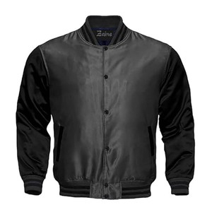 Personalizado en blanco logotipo personalizado béisbol cuello de béisbol bombardero cremallera completa acanalado dobladillo satén Shell Varsity chaqueta - Product Image 5