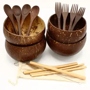 Amazon best selling jumbo coco bowls natural coconut shell bowl and spoon set logo engraving customization private brand