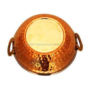 Kadai de Acero Inoxidable por Dentro y Cobre por Fuera de 23 Onzas, Fabricante Indio, Karahi de Cobre Martillado a Mano con Logotipo Personalizado al por Mayor - Product Image 5
