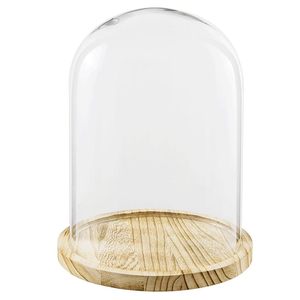 25x36 cm vetro trasparente campana con Base in legno per decorazioni di nozze oggetti fiori bomboniere - Product Image 1