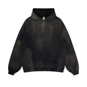 เสื้อฮู้ดลายแสงแดดของผู้ชายสไตล์วินเทจ500gsm บ็อกซี่ฟิตเนสใส่วิ่งเสื้อสวมหัวทรงโอเวอร์ไซส์ปักโลโก้ของผู้ชายกันแดด - Product Image 6
