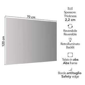 120x70 cm LED Backlit Bathroom <b>Mirror</b> - Product Image 2