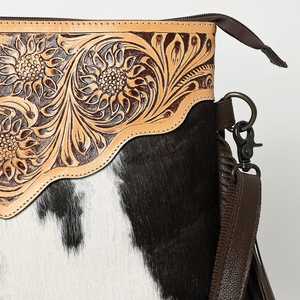 คอลเลกชันล่าสุดกระเป๋าหนังวัวสไตล์ตะวันตกพร้อมสายคล้องมือกระเป๋าลายดอกไม้สำหรับผู้หญิงหรูหราเครื่องประดับของผู้หญิง - Product Image 3