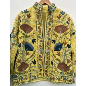 TNT Suzani <b>Jacket</b> Floral Embroidery <b>Pattern</b> Sustainable Reversible Leather Outerwear <b>Quilted</b> Boho Bomber Custom Logo Spring - Product Image 3