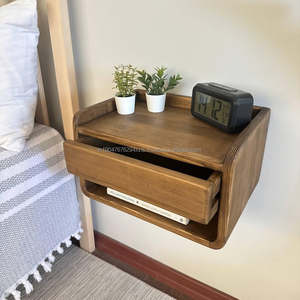 Table de chevet murale flottante multi-tiroirs écologique avec rangement mobilier de chambre à coucher moderne en bois fait à la main - Product Image 4