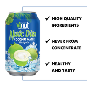 Agua de Coco 100% Pura con Pulpa, 330 ml, Bebida de Marca Blanca, Baja en Carbohidratos, Sin Azúcar Añadida, Certificada Halal, Vietnam, Lata - Product Image 3