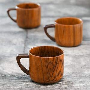 Tasse en bois naturel faite à la main pour boire du café, du thé, du jus de lait et de l'eau avec une finition écologique - Product Image 3