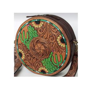 Sac à main et sac à main en cuir marron de haute qualité pour femmes Broderie florale de cactus Fermeture à glissière légère Top vente pour un usage quotidien - Product Image 2