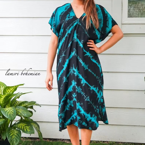 Nuevo diseño de moda Tie Dye Maxi vestido multicolor patrón sólido estilo lindo manga Lino cintura Natural vacaciones orden modelo - Product Image 1