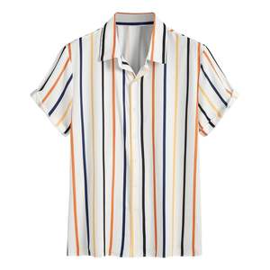 Respirant Polyester Mélange Hommes Multicolore À Rayures Verticales Chemise D'été À Manches Courtes Casual Hawaii Chemises - Product Image 1