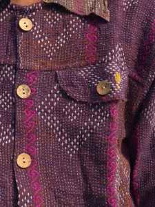 Chemise décontractée pour homme en coton tricoté 100% à manches longues, coupe ample, motif floral, style hip-hop, grande taille, collection hiver, fabriquée à la main par Kantha VIRATRA IMPEX - Product Image 4