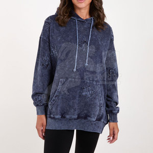 Prix de vente d'usine bon marché, sweats à capuche respirants délavés à l'acide en coton avec logo personnalisé, sweats à capuche délavés à l'acide pour femmes - Product Image 1