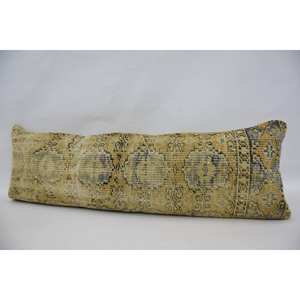 Tapis Kantha en laine beige de 16x48 pouces tissé avec un oreiller à motif vintage rustique - Product Image 4