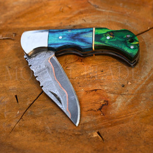 Mayorista Personalización Cobre Damasco Hoja de acero Pequeño Cuchillo de caza Pakka Madera Táctico Al Aire Libre Cuchillo de bolsillo plegable - Product Image 3