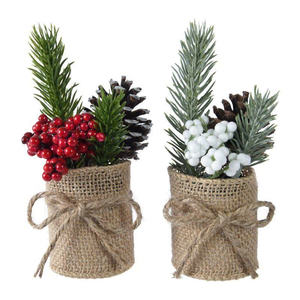 Bolsa de yute Mini árbol de Navidad con piñas y bayas Decoración de mesa de vacaciones Rústicas - Product Image 2