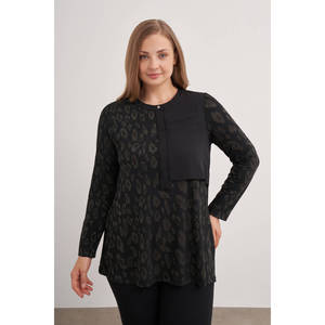 Chemise en tricot à imprimé léopard - Haut d'hiver décontracté à manches courtes - Khaki - Product Image 1