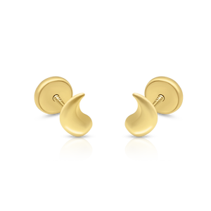 9K Solid Gold Water <b>Drop</b> Stud Earrings (Available 10K, 14K, 18K) Women and Kids Ear Clip Screw <b>Back</b> Made in Spain - Product Image 1