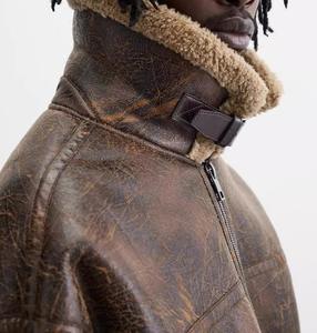 Chaqueta de Cuero para Hombre, Transpirable, Abrigada para Invierno, Estilo Casual, Color Marrón, Chaqueta de Doble Cara, Estilo Vintage con Solapa - Product Image 2