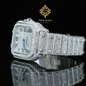 Montre pour homme de luxe en acier inoxydable avec cadran analogique, style HipHop glacé avec moissanite VVS, mécanique haut de gamme - Product Image 2