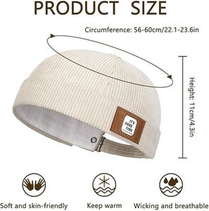 Custom Quality 100% Cotton Corduroy Vintage <b>Brimless</b> Hip Hop Unisex Adjustable Visor Less <b>Cap</b> with Metal Buckle Rolled Cuff - Product Image 3