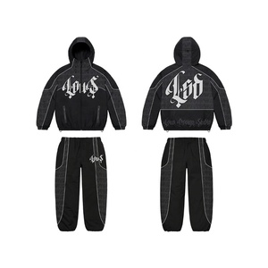 Ensemble de survêtement unisexe à manches longues avec capuche et fermeture éclair sur le devant, en polyester respirant léger, style streetwear d'hiver pour adulte 2 en 1 - Product Image 4