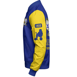 Veste en satin SGRho Sigma Gamma Rho bleu royal or 1922 brodée Bomber Sororité grecque Veste pour femmes - Product Image 3