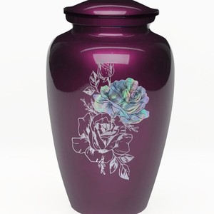 Urne funéraire en aluminium gravée de fleurs grises - Urne commémorative pour cendres humaines adultes 10 pouces - Product Image 3