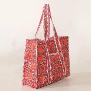 Sac fourre-tout en coton à imprimé floral orange Doublure en toile Fermeture éclair Dame Vintage Hiver Léger Prêt à voyager Sac à main de plage - Product Image 3