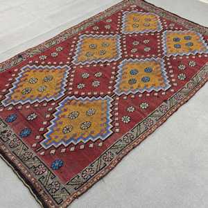 5.2x9.1 ft Rug, Vintage Turkish Large Rug, <b>Red</b> Kilim <b>Wool</b> Rug - Product Image 2