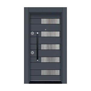 Porte d'entrée extérieure en acier gris moderne avec poignée en acier inoxydable, design étanche - Product Image 2