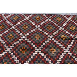 Grand tapis vintage 4,6x10,7 pieds, tapis turc Kilim en laine à bordure rouge - Product Image 4