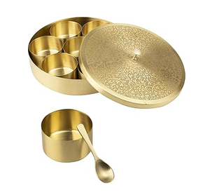 Boîte à épices en laiton Artisanat Accessoires de cuisine Sept compartiments Boîte Masala en laiton faite à la main Meilleure vente Vente - Product Image 2
