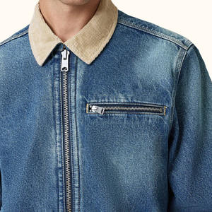 Chaquetas vaqueras de alta calidad para hombre, chaqueta vaquera de manga larga con bolsillos y cremallera, chaqueta informal azul lavada - Product Image 4