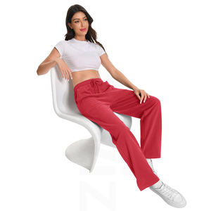Pantalons de survêtement évasés tendance, poids lourd, de haute qualité, taille élastique avec cordon de serrage, couleur unie, pantalons de survêtement évasés pour femmes - Product Image 5