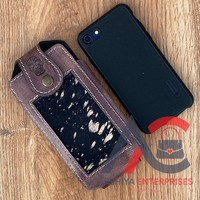 Cheveux de cow-boy occidental sur peau de vache métallique boucle de ceinture étui de téléphone portable étui de téléphone de luxe en cuir véritable personnalisé de haute qualité
