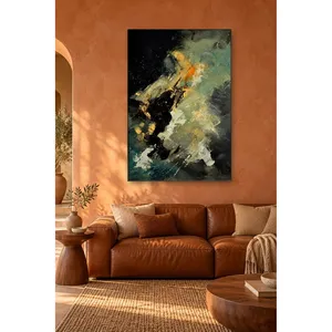Impression sur toile abstraite « Fida Mustard and Green Splashes on Dark Sky » - Product Image 3