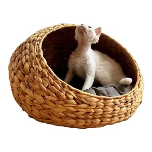 OEM and ODM Pet Supplies Cat Cotton Rope water hyacinth Basket Bed Donut Cuddler Safe Beds For Cats& dogs