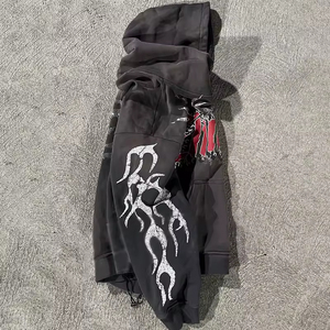 Ropa de calle personalizada algodón francés Terry Vintage Sun Faded sudaderas con capucha estampado de diamantes de imitación pesado de gran tamaño lavado ácido Sudadera con capucha para hombres - Product Image 5