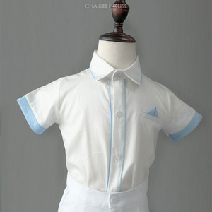 Nueva tendencia, gran oferta, 2024, camisa de ocasión de algodón para bebés, Manga corta blanca y camisa de línea azul para niños, camisa nublada - Product Image 5