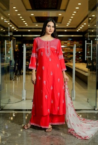 Traditional Indian/Pakistani Style Rayon Salwar Kameez Knee-Length O-Neck <b>Sequined</b> Decoration Ready-Made Fully Stitched Dresses - Product Image 4