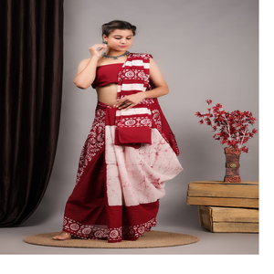 Sur mesure couleur rouge foncé main bloc Bagru imprimé doux Malmal coton Saree avec chemisier idéal pour la revente pour les femmes. - Product Image 1