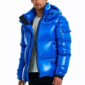 Veste matelassée pour homme en nylon imperméable noir de grande taille avec logo, design de mode d'hiver personnalisé, vente en gros - Product Image 4