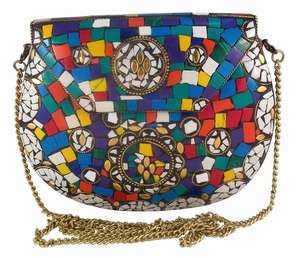 Bolsos de noche de mosaico de metal multicolor exclusivos de diseñador hechos a mano para damas para fiesta y patrón de monedero de boda - Product Image 2