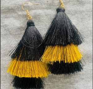 Fringe <b>Tassel</b> Seed Bead <b>Earrings</b> Fringe <b>Tassel</b> <b>Earrings</b> - Gold - Long - Product Image 1